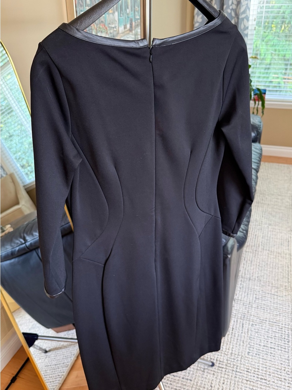 Ann Taylor Black Sheath Dress Faux Leather Trim Size 4 - Picture 2 of 8